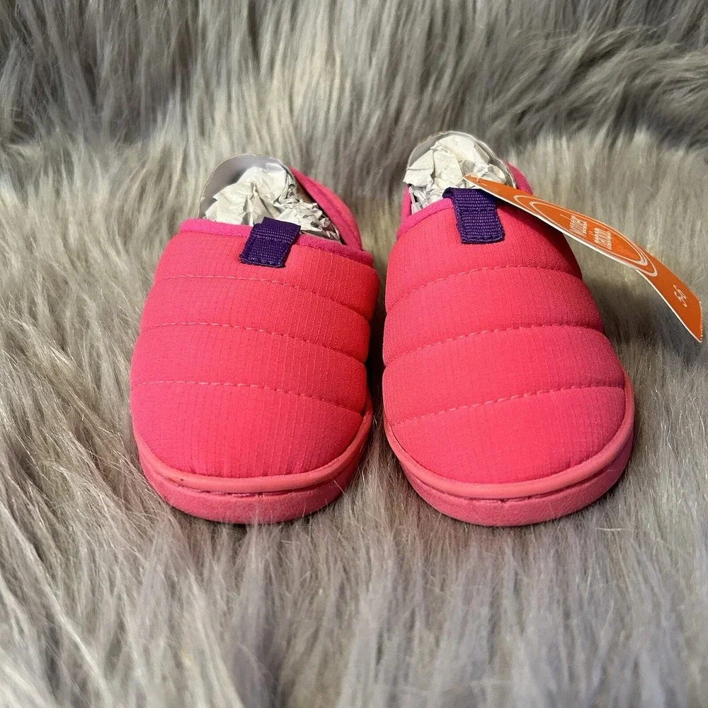 Wonder Nation Puffer Slipper Girls Size 5-6 Pink Plush Fuzzy Lined Slip On Shoe